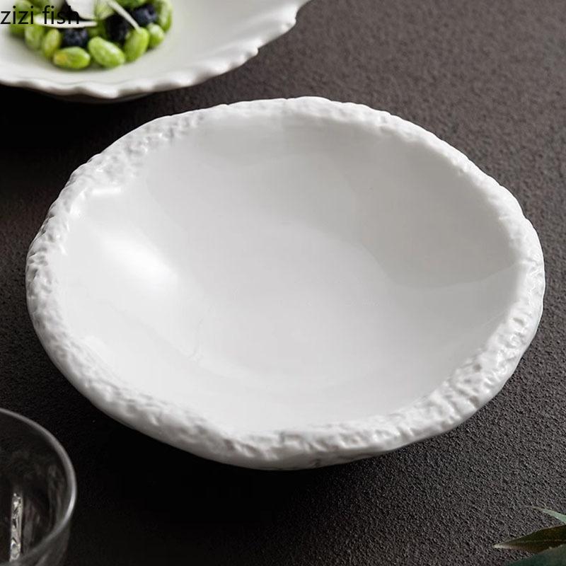 Однотонная неровная керамическая коралловая миска с зернистостью камня, круглая миска, салатница, миски для пасты, миски для закусок, посуда для молекулярной кулинарии