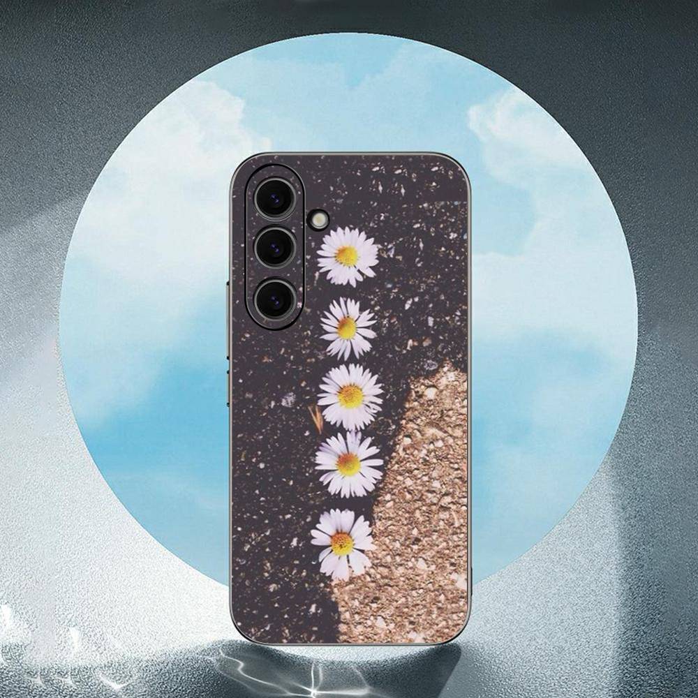 Цветок ромашки для Samsung Galaxy S23 S24 S25 Ultra S22 Plus S21 Черный Мягкий Чехол Водонепроницаемый Мягкий Чехол