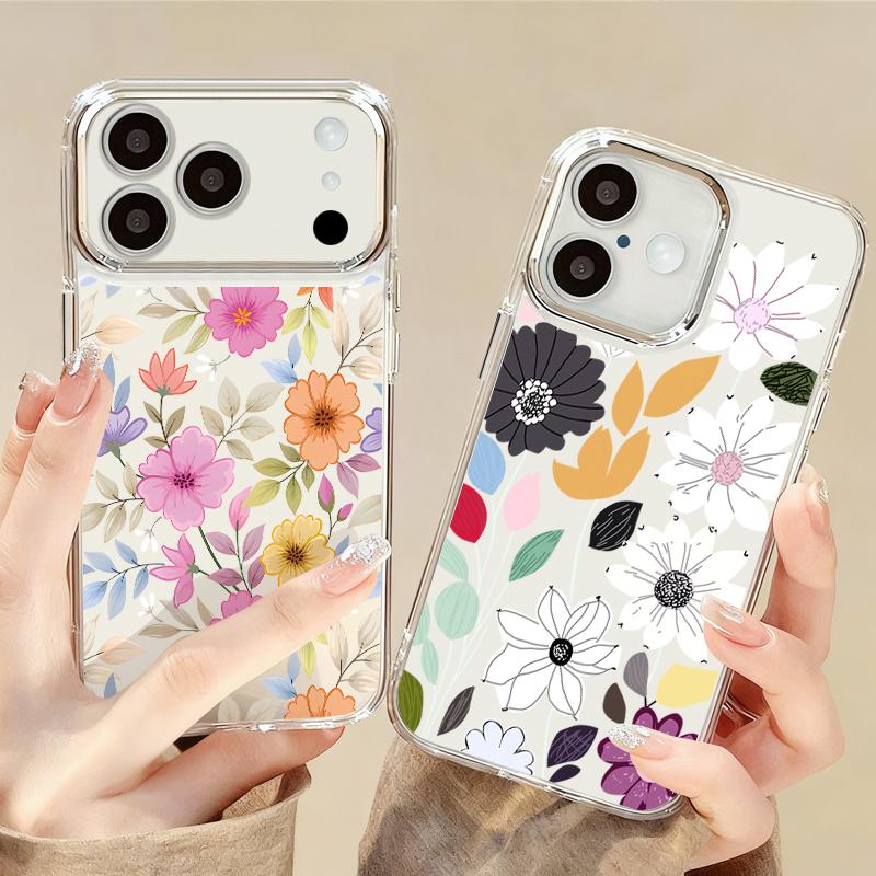 Чехол с узором из белых цветов для iPhone 17 Pro Max iPhone 16 15 14 13 Pro Max 11 17e 16e Покрытие Рамка для камеры Прозрачная Мягкая силиконовая задняя крышка