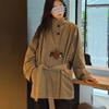 Женская washed cotton короткая тренчкот с воротником-стойкой, оверсайз, свободная, с поясом, повседневная ветровка