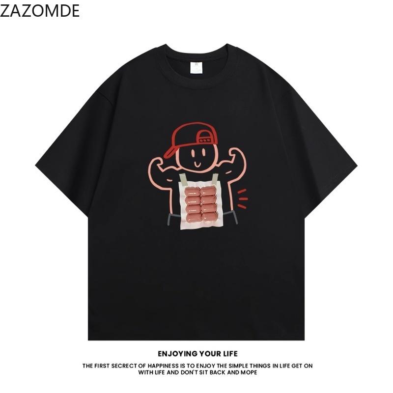 ZAZOMDE Unisex Unisex Funny Cartoon Strong Guy Graphic T Shirt Casual Cotton Short Sleeve Crewneck Tee Fashion Streetwear Top