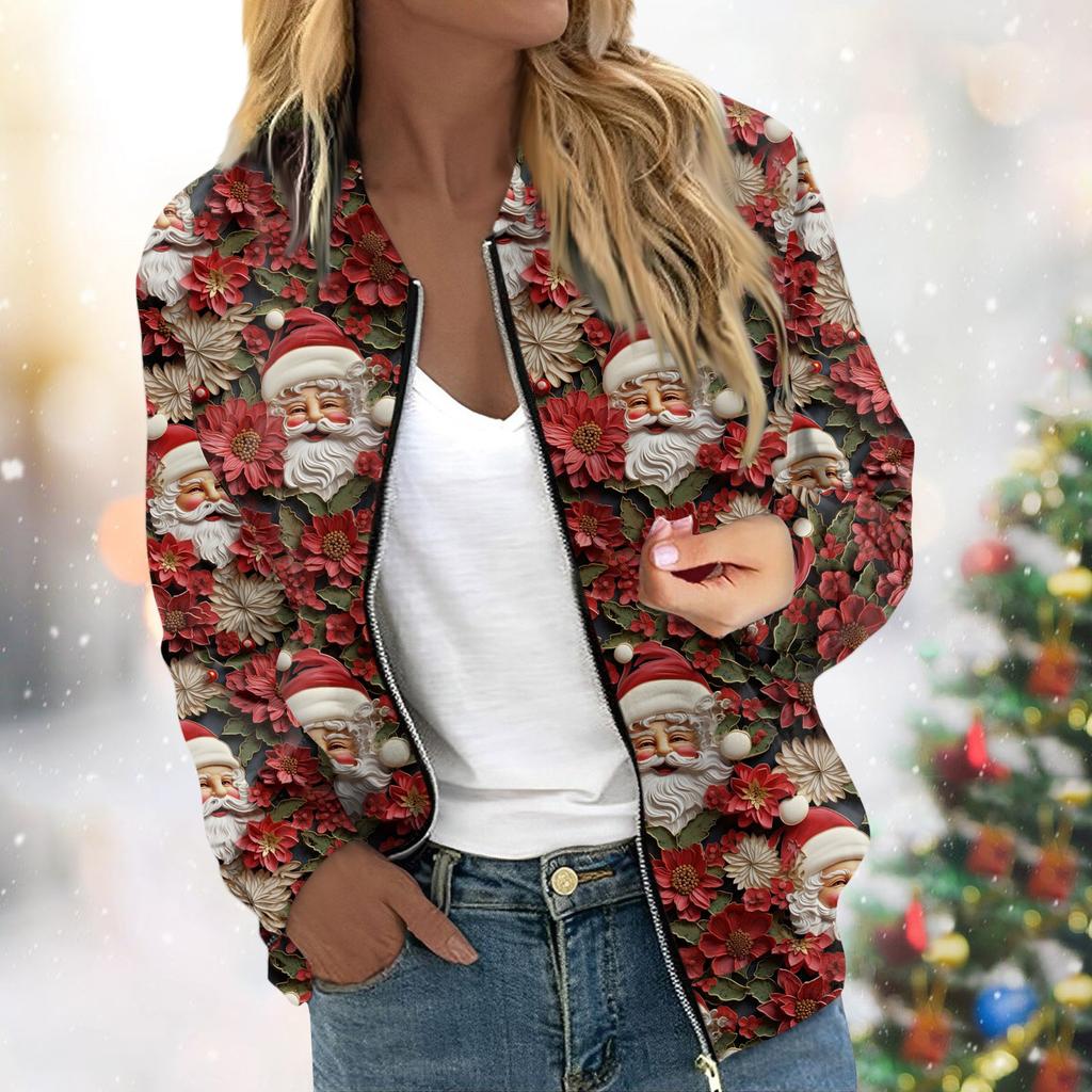 Women's Jacket Long Sleeve Lightweight Zipper Cropped Floral Printed Outerwear Casual Quilted Jacket With Pockets