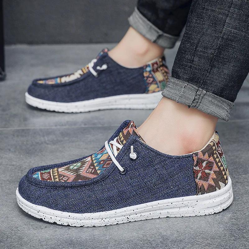 Модная новая этническая обувь для мужчин, льняная парусиновая обувь для ходьбы, трендовая обувь, повседневная дышащая обувь на плоской подошве