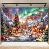 Фоновая ткань для украшения рождественской вечеринки, рождественский городок, Аврора, снежная сцена, гобелен, подходящий для украшения дома на открытом воздухе