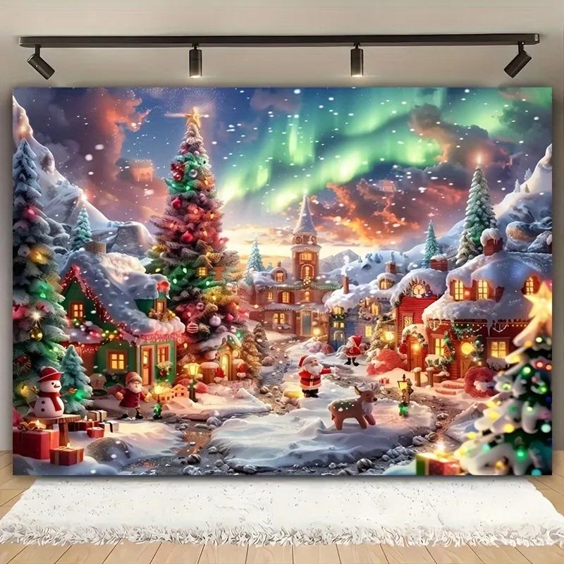 Фоновая ткань для украшения рождественской вечеринки, рождественский городок, Аврора, снежная сцена, гобелен, подходящий для украшения дома на открытом воздухе