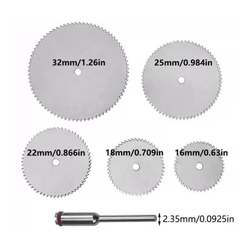 6Pcs/Set Stainless Steel Slice Metal Cutting Disc With 1 Mandre For Rotary Tools 16 18 22 25 32Mm Cutting Disc Hand Tools