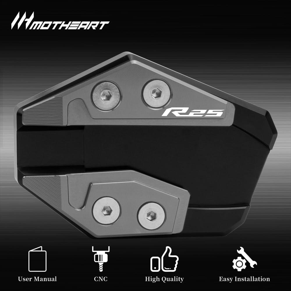 MotHeart Расширительная опорная пластина для подножки для YZF-R25 (2019-2022 гг.), Противоскользящая опорная пластина, Стабилизатор подножки, Адаптер боковой подножки (Серый)