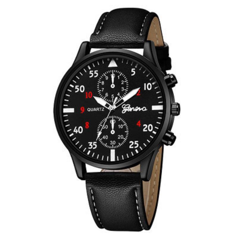 Новые повседневные роскошные мужские деловые часы GENEVA Man Sport Bracelet Quartz Wristwatch Leather Band Black Leather Fashion