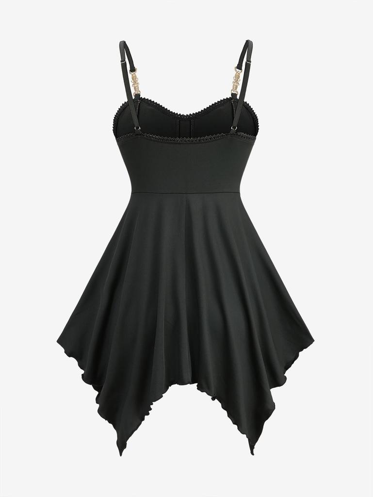 Rosegal Plus Size Floral Mesh Flocking Lace Up Layered Handkerchief Cami Top