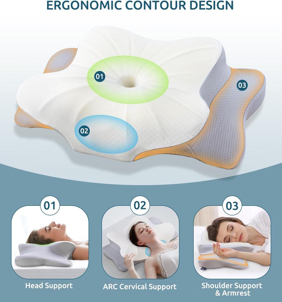 Cervical Pillow for Neck and Shoulder Ergonomic Memory Foam Pillows Sleeping Neck Support Pillow for Side Back Stomach Sleepers