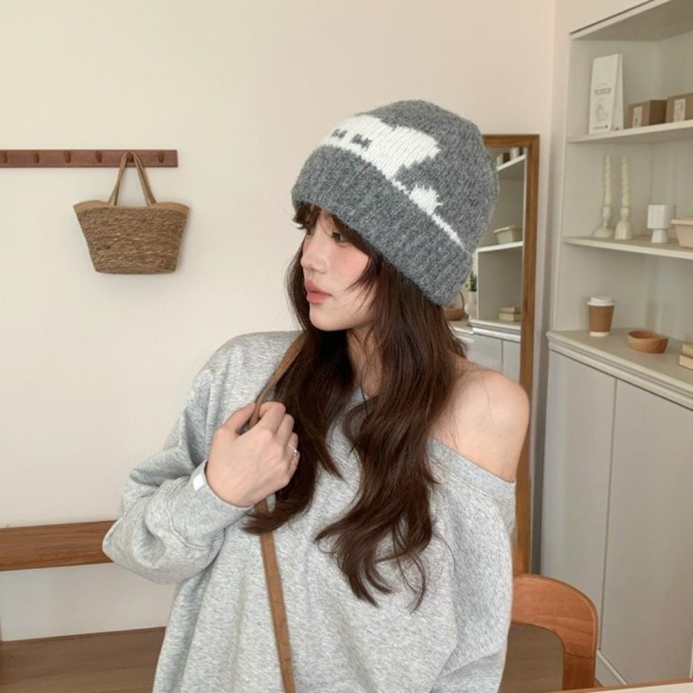 Thick Warm Design Winter Beanie Hat Polyester Stretchy Beanie Hat Daily Life Use