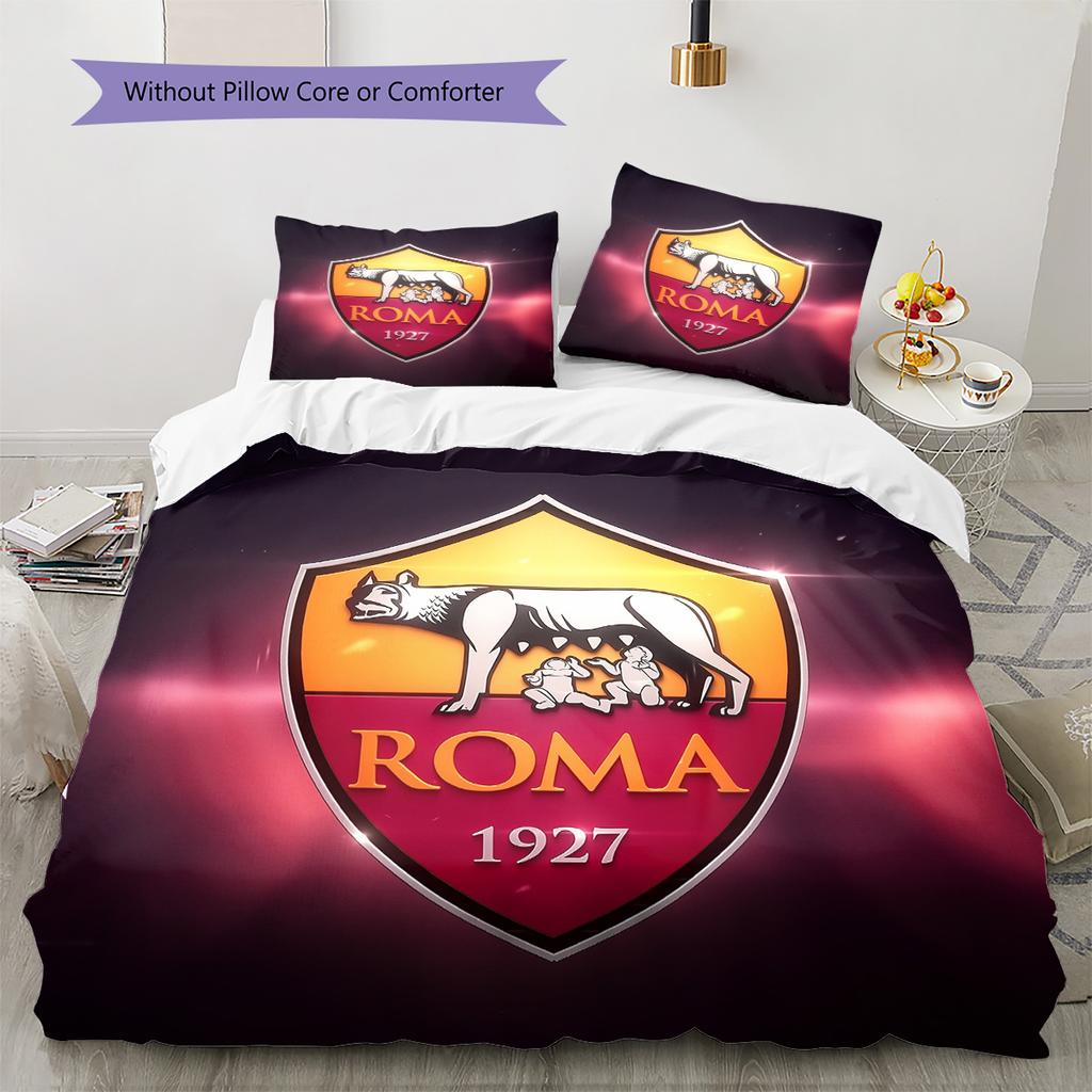 AS Roma with Colosseum Background Pattern Bedding Quilt Set Home Decoration Gift (1 * duvet cover + 2 * pillowcase without core)