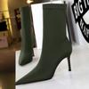 Женские модные простые сапоги на тонком каблуке в европейском и американском стиле, эластичные короткие сапоги с острым носком на высоком каблуке