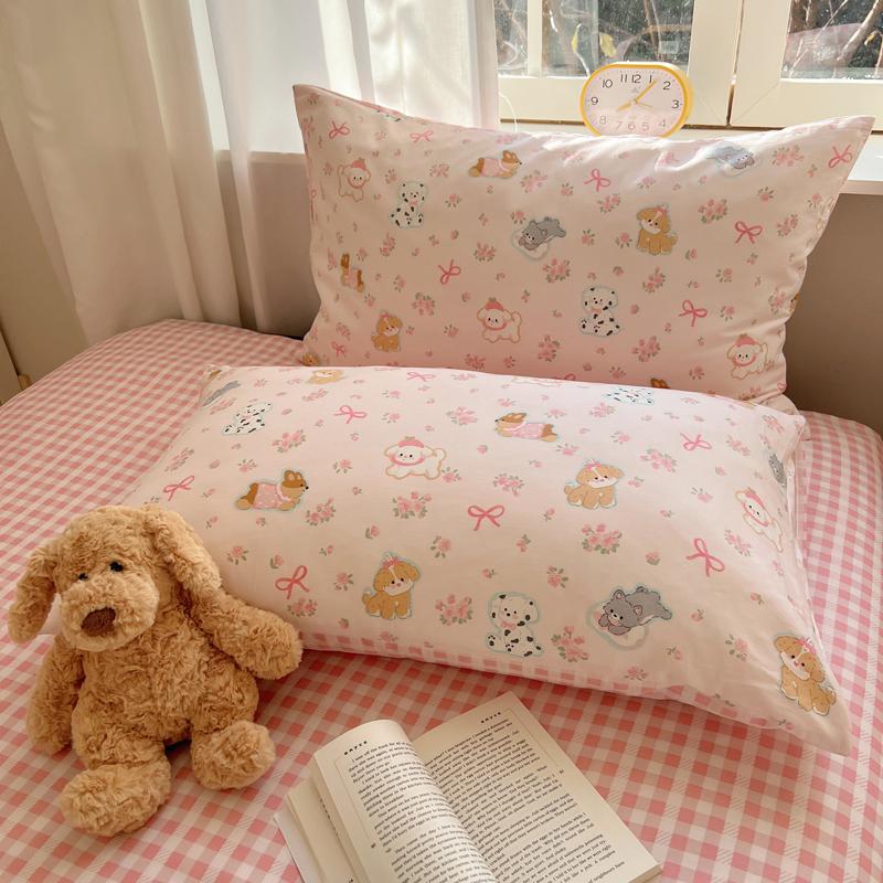 Sleeping grid INS age reducing cute cartoon style 40 count cotton four piece set