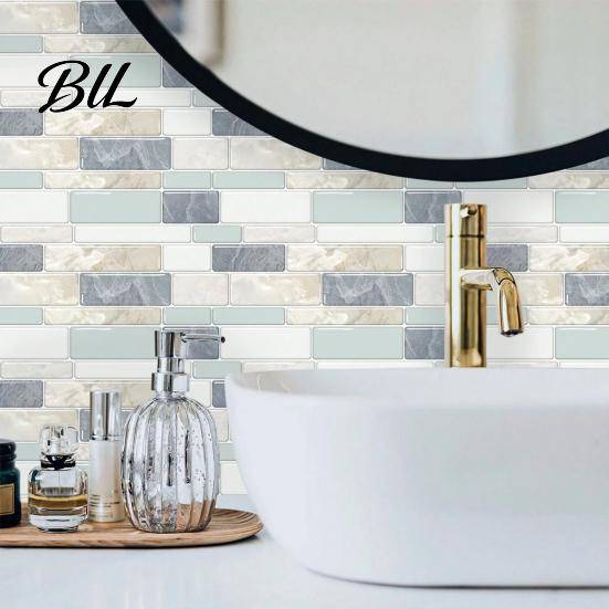 Oil Proof Wall Covering for Bathroom 12Pcs Self?Adhesive Tile Stickers, 2D Waterproof Oil?Proof Floor Decals with Wear Resistant Decorative Sheets