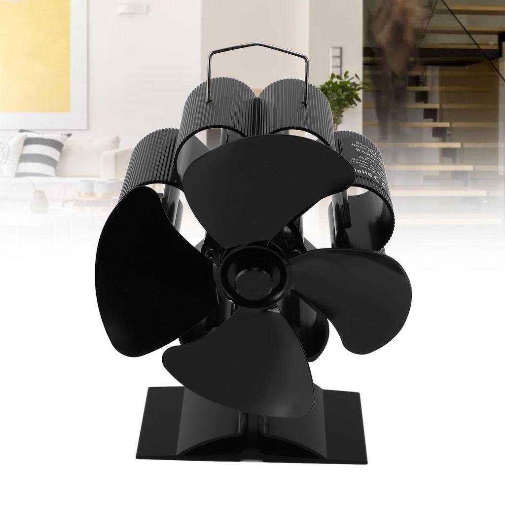 Вентилятор для дровяной печи с 4 лопастями из анодированного алюминиевого сплава, тихий и эффективный вентилятор для камина с питанием от тепла и магнитом