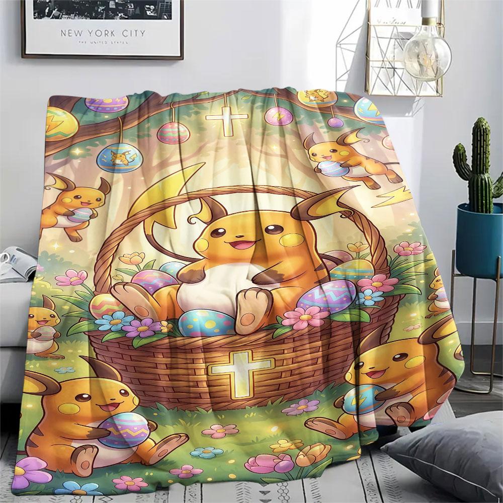 1Pc Easter Pokemon Print Flannel Blanket, High quality Comfortable for All Seasons, Home Decor, Warmth and Comfort, Perfect for Christmas Gifts