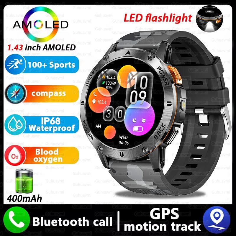 Новые GPS-смарт-часы для улицы 1,43'' AMOLED-дисплей 100+ спортивных режимов Голосовые вызовы Умные часы для мужчин Прочность военного класса
