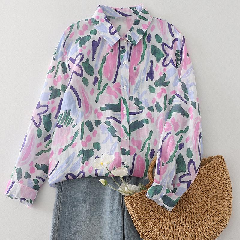 Женская розовая рубашка с длинными рукавами из хлопка и льна с принтом «жатый», осенняя свободная повседневная блузка в французском литературном стиле