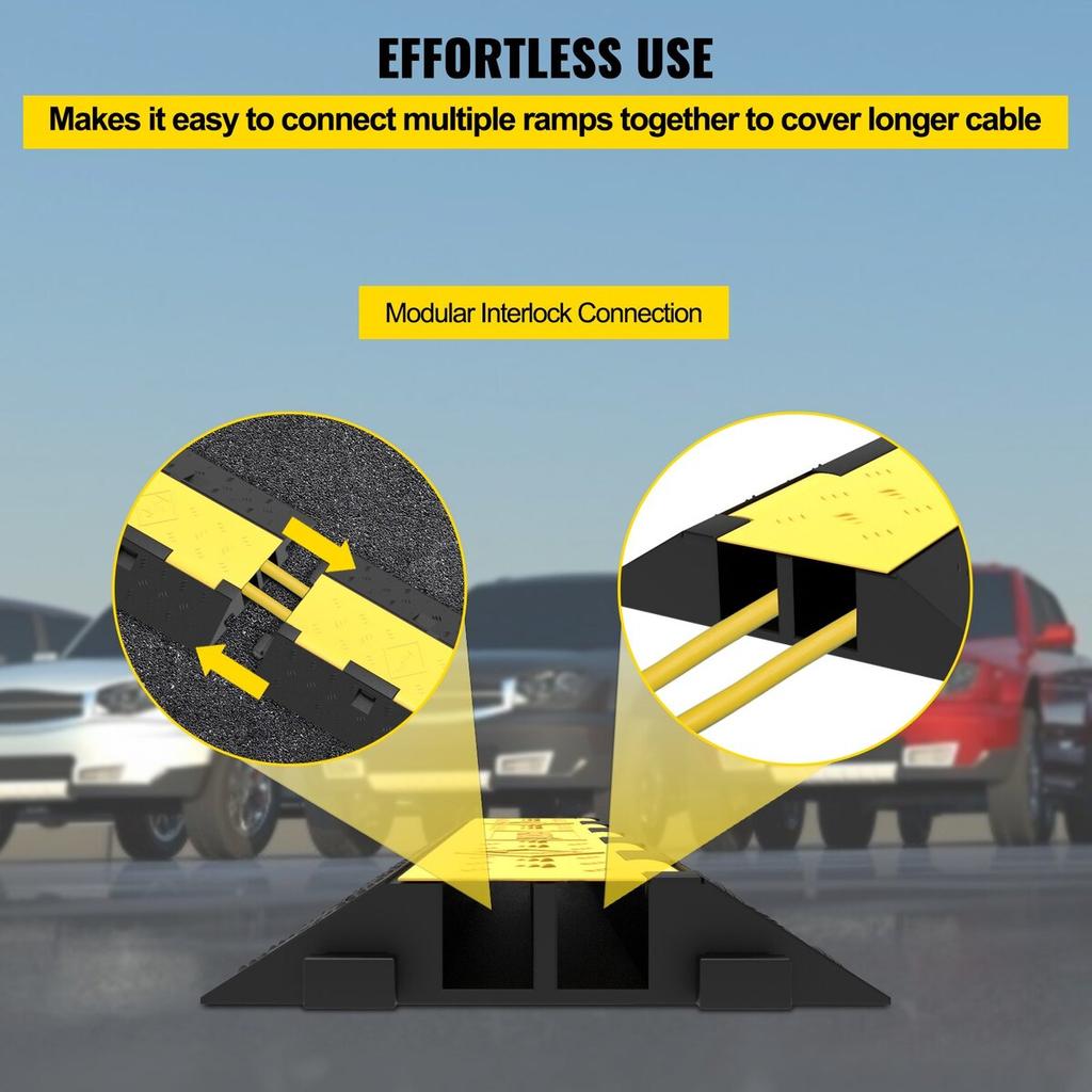 Cable Protector Ramp, 5 Packs 2 Channels Speed Bump Hump, Rubber Modular Speed Bump Rated 11000 LBS Load Capacity, Protective Wire Cord Ramp Driveway