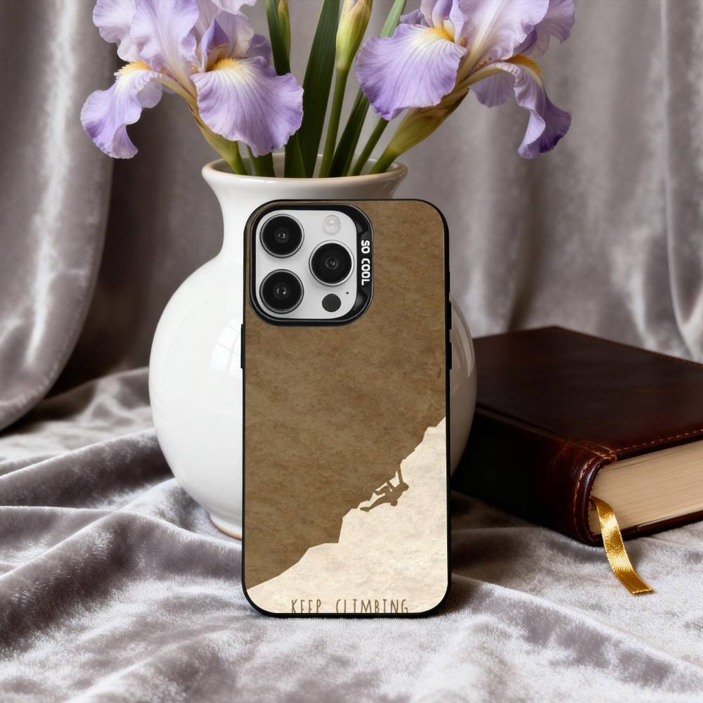 R-Rock C-Climbing Wall Art Phone Case For iPhone17,16,15,14,13,12,11 Plus,Pro Max Black Candy Silver Plated Cover
