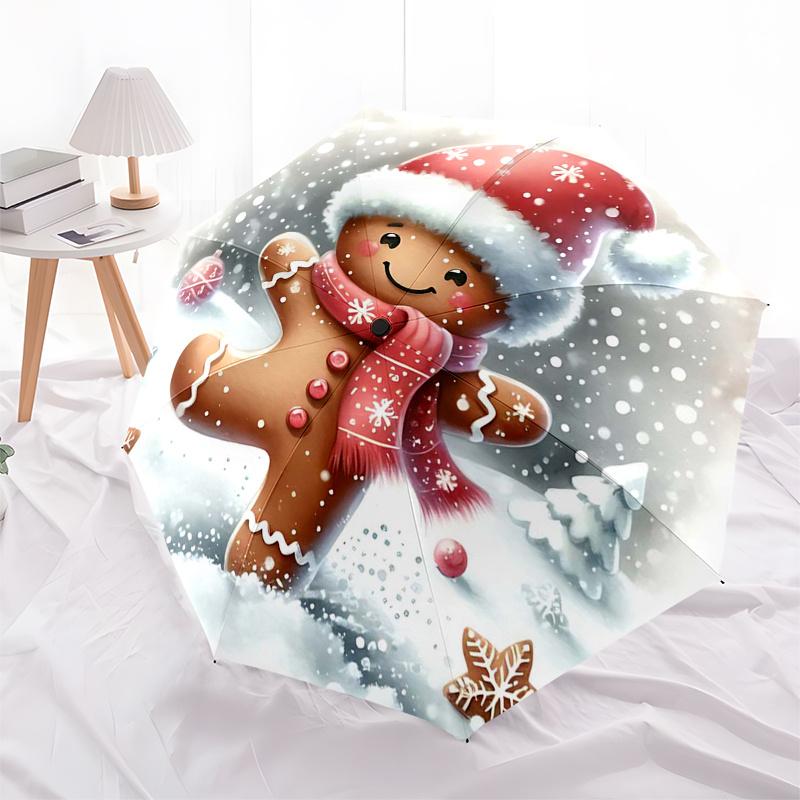 Gingerbread Man Themed Travel Umbrella-8 Ribs Automatic Opening and Closing, Portable Folding Design, Compact and Stylish Umbrella Suitable