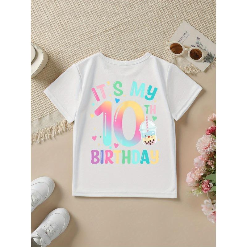 Birthday Series Summer Fashion Girls Short Sleeve T-Shirt Double sided Print Casual Versatile Top