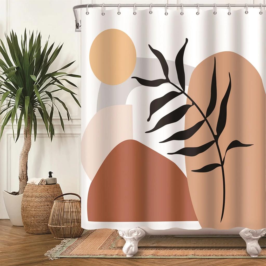 Abstract Mid Century Shower Curtain Arch Sun Moon Minimalist Geometric Curve Stripes Fabric Christmas Landscape Bth Curtain Hook