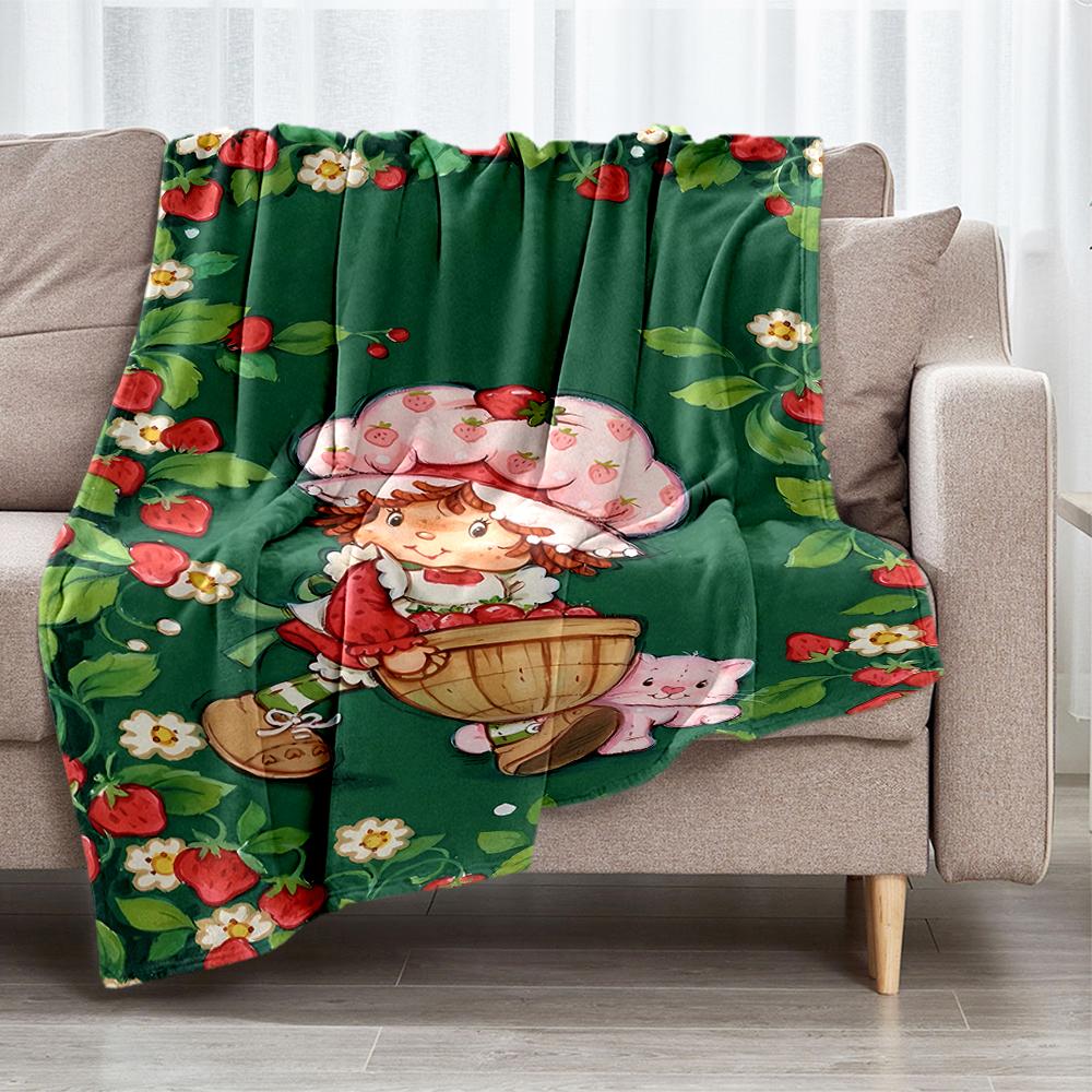 Strawberry Shortcake Theme Printed Blanket - Perfect for Couch, Bed, Travel & Outdoor Use | Machine Washable, Cozy & Durable.