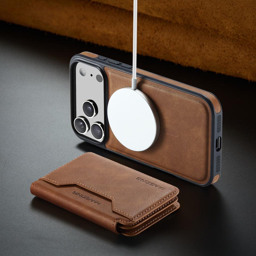 Magnetic Attraction Leather Case for iPhone 17 Pro Max 16E Air 16 15 Plus 14 Pro 13 12 Detachable Card Bag Holder Phone Cover
