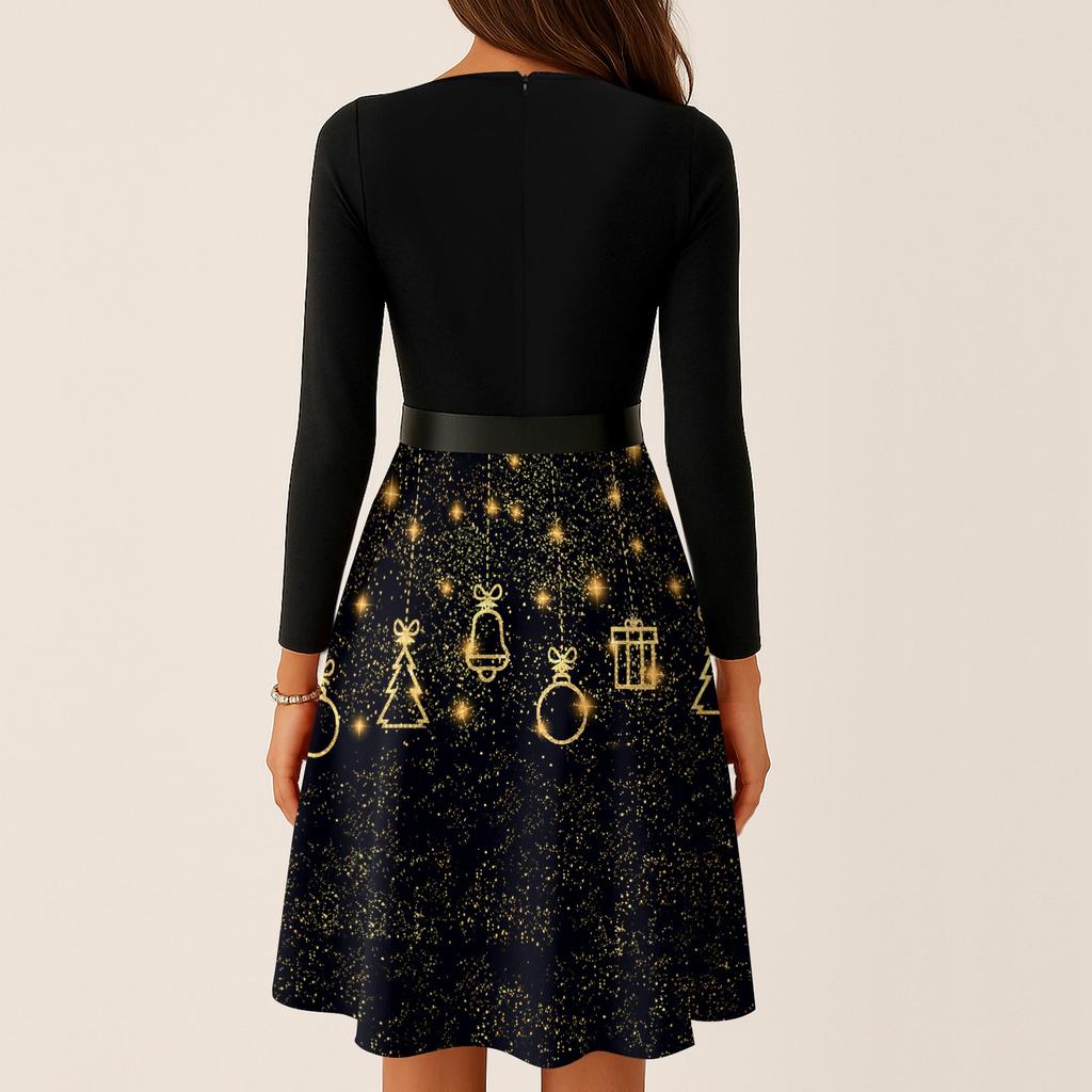 Женские повседневные модные длинные платья с рождественским графическим принтом и длинными рукавами в винтажном стиле