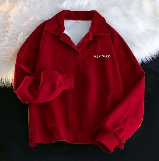 Korean Chic Women's Polo Collar Sweatshirt - Trendy Long Sleeve Top for Spring & Autumn