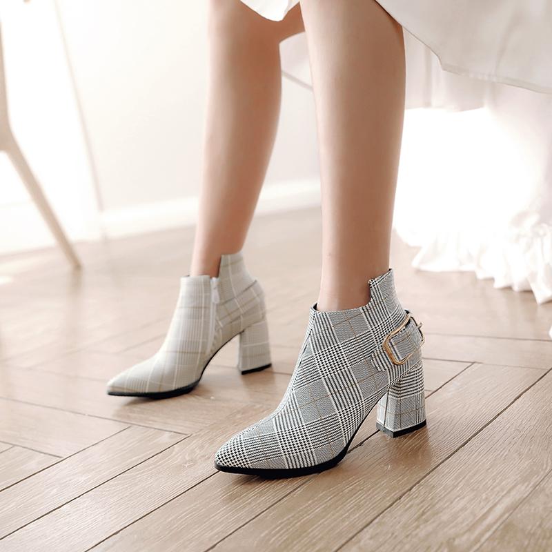 Women's High Heel Short Boots Autumn and Winter New Pointed Thick Heel Large Women's Shoes