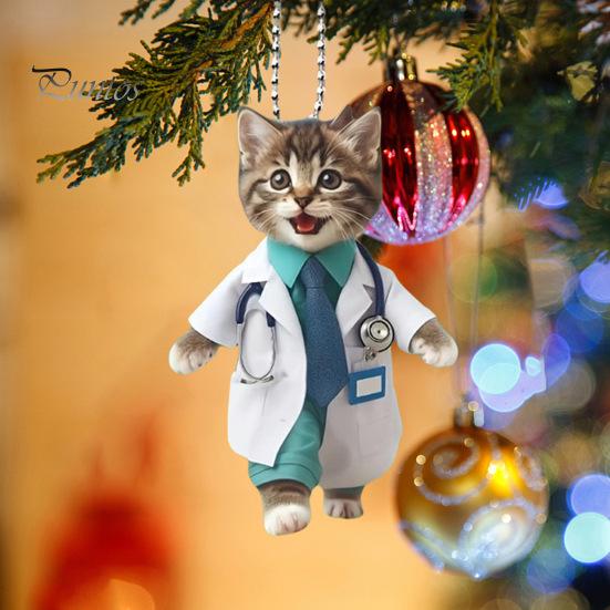 Hoodie Skull Acrylic Hanging Decoration Home Indoor Christmas Tree Car Rearview Mirror 2D Flat Dog Cat Hanging Ornament Cartoon Animal Pendant