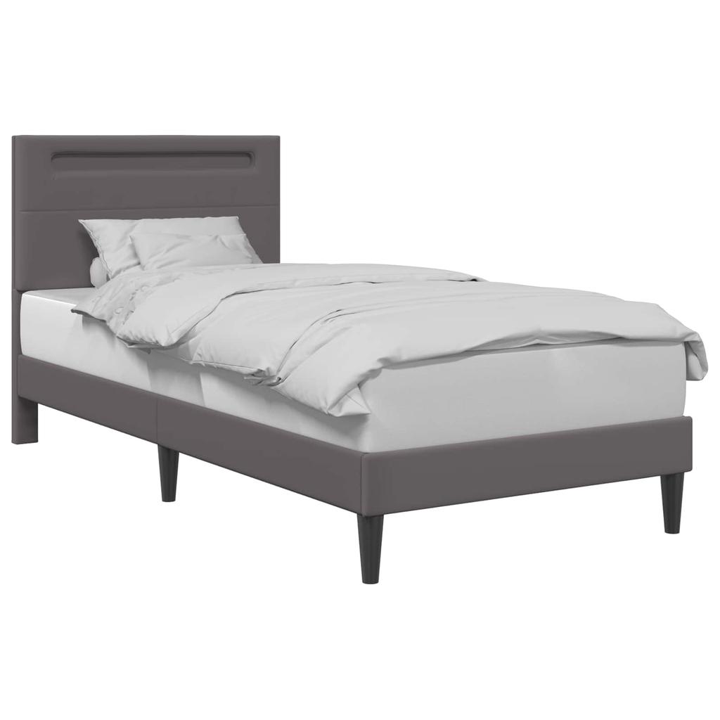 Bed Frame with LED Light Strips Gray 90 x 190 cm Faux Leather