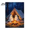 Spooky Home Wall Decoration Vintage Cute Ghost Canvas Art, 2 Ghosts Campfire Art for Living Rooms Hanging Poster, Gothic Halloween Bedroom Room