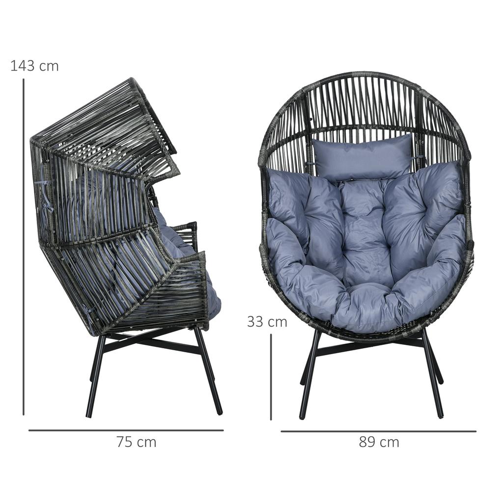 Rattan Armchair, Outdoor Armchair, Garden Armchair, PE Rattan, 89 cm x 75 cm x 143 cm, Gray+Black