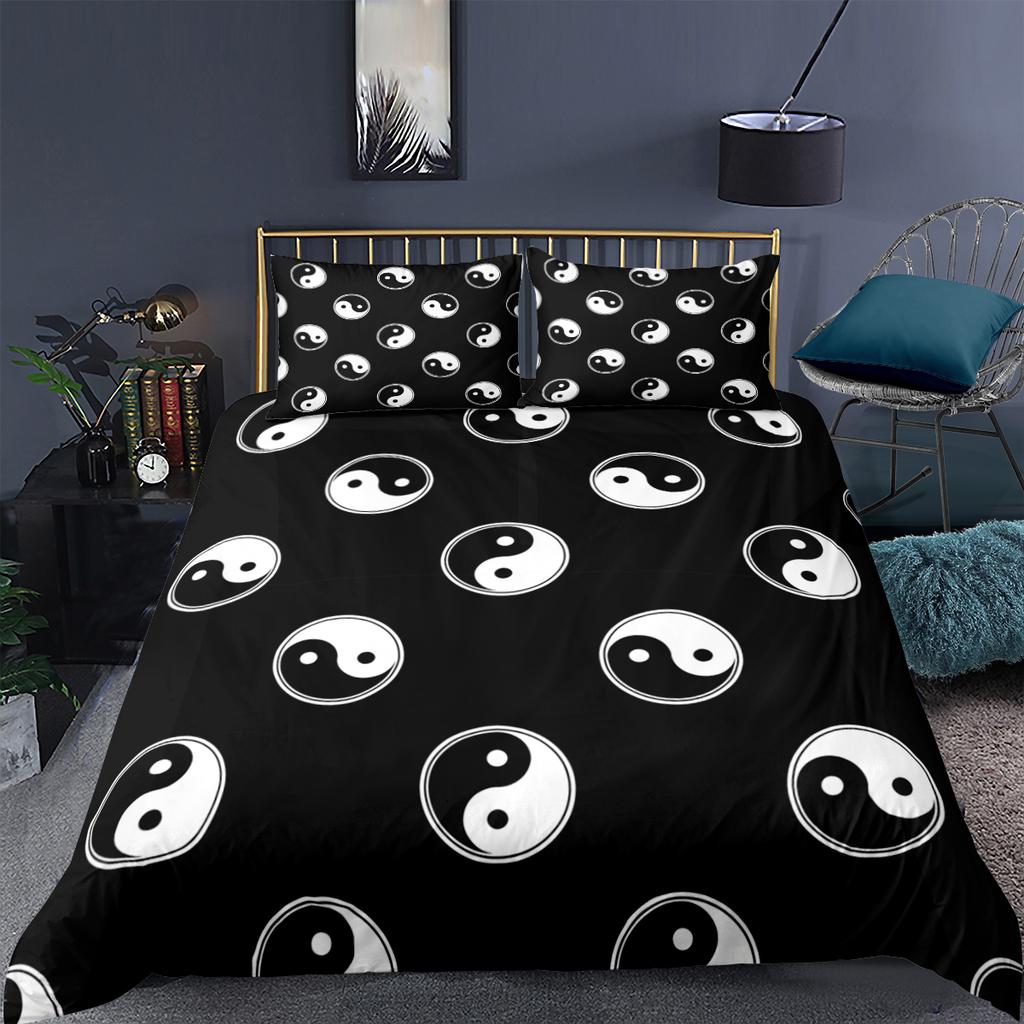 Yin Yang King Queen Duvet Cover Mandala Bohemian Bedding Set Retro Lotus Tai Chi Bagua Comforter Cover Chinoiserie Quilt Cover