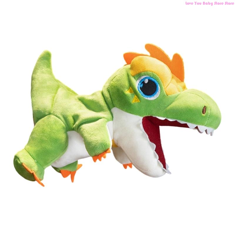 Playful Green Dinosaur Puppet Stuffed Toy Movable Mouth Interactive Kids Gift 195F