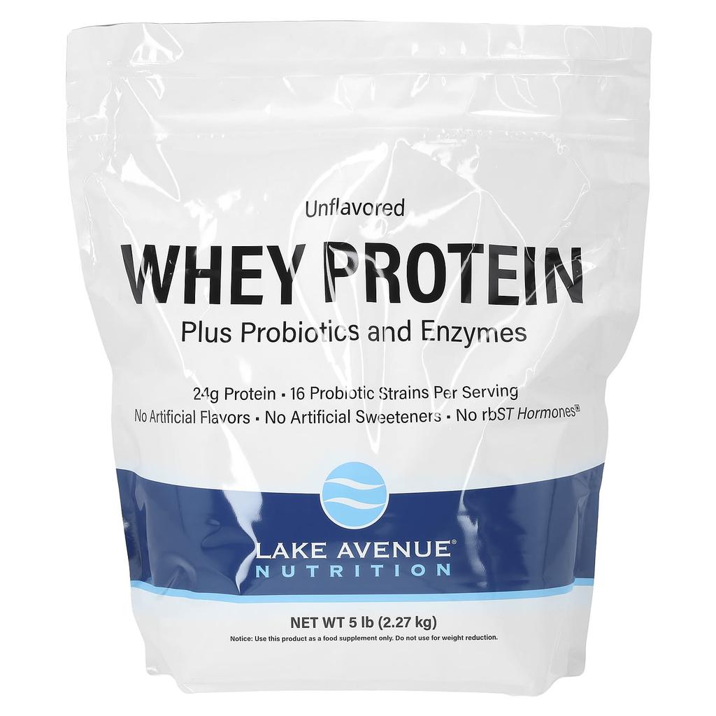 Lake Avenue Nutrition Whey Protein + Probiotic, Unflavored, 5 Lb (2.27 G)