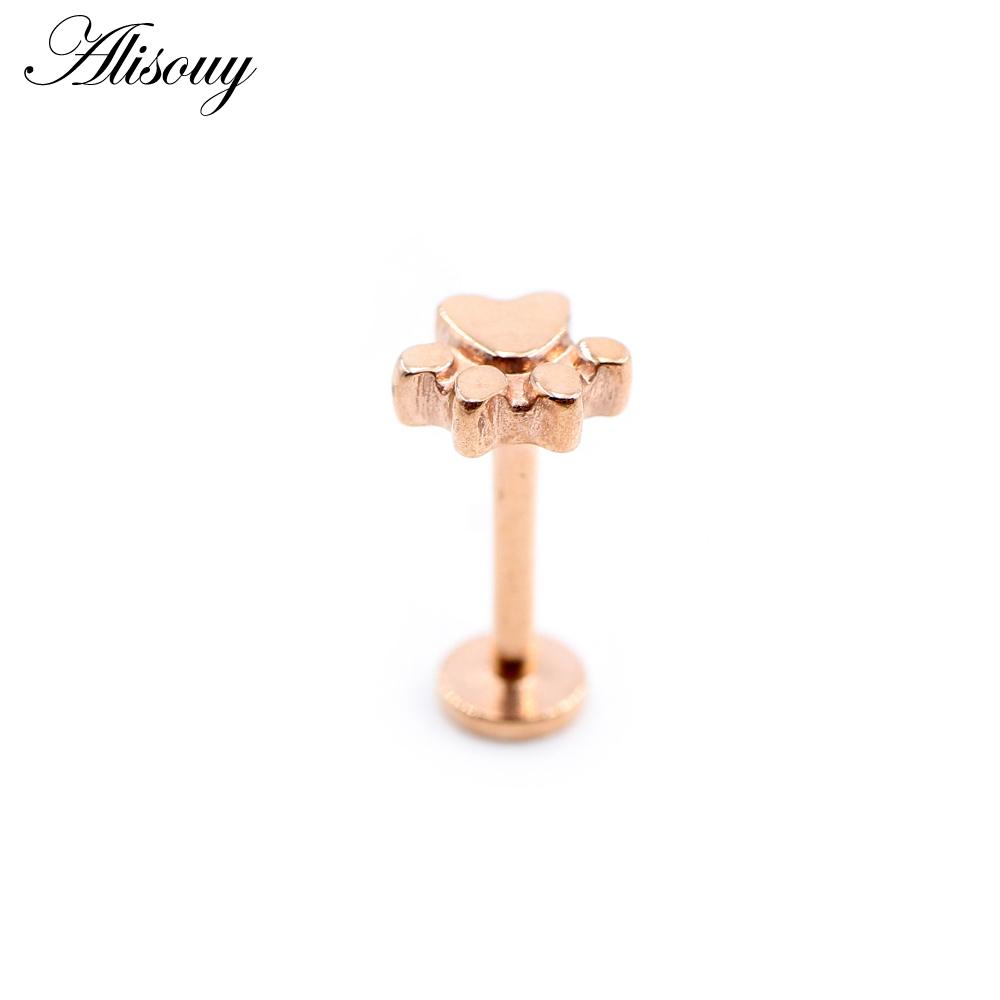 Alisouy 1PC Нержавеющая сталь Собака Следы Лист 16G Tragus Helix Bar Лабрет Губное кольцо Хрящ Ухо Серьги Пирсинг Украшения для тела