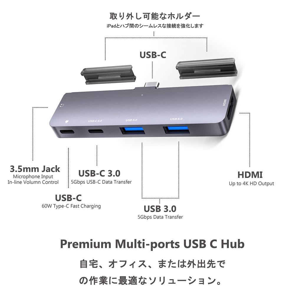 6in1 Latest iPad Pro Air Mini 6 Dedicated Docking Hub Hub 4K HDMI Output 60W PD Charging 5Gbps Data Transfer Headphone Jack Type C 5Gbps Data Transfer