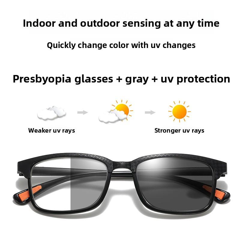 Fashion Color Changing Reading Glasses Ultralight Square Frame Anti Blue Light Photochromic Eyeglasses Uv Protective Sunglasses