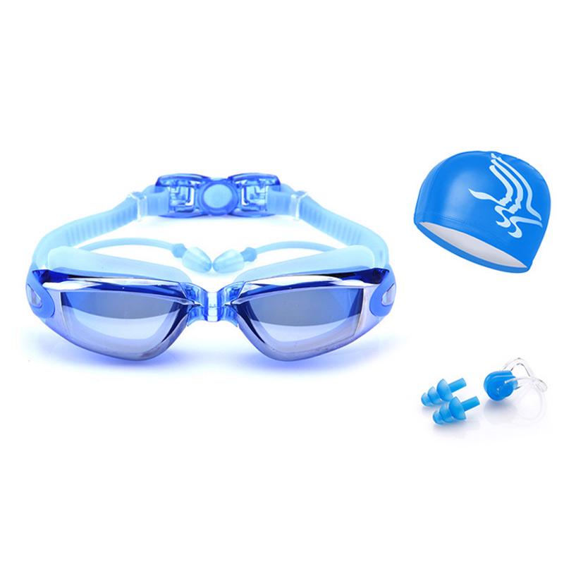 Professional Silicone Swimming Goggles Anti-fog UV Glasses with Earplug Swim Cap Sports Supplies Set