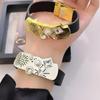 Rhinestone Belt Buckle Leather Bracelet Pearls Women Open Bangle Exaggerated Metal Bangle Party
