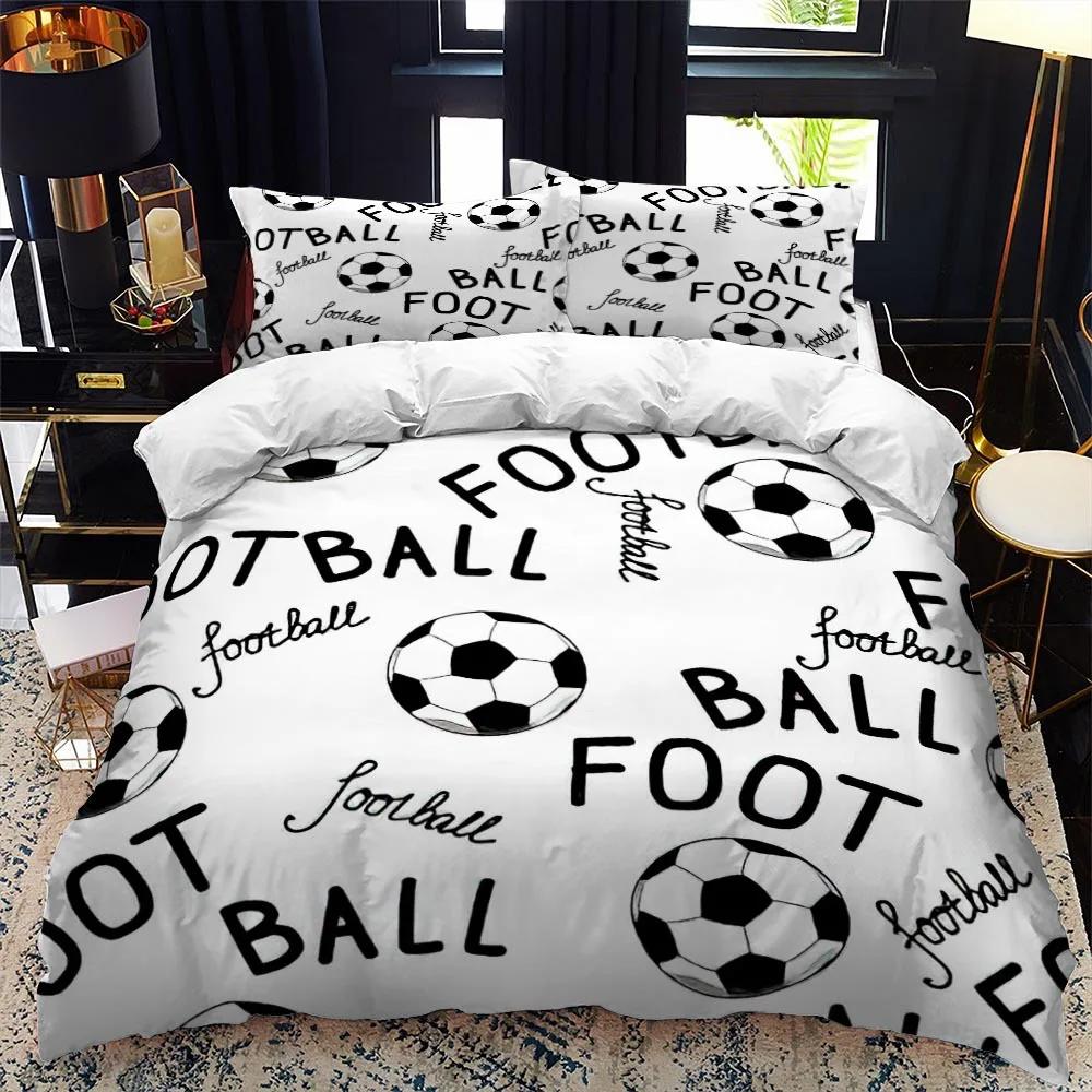 Soccer Duvet Cover Set 2/3pcs FootBall Print Bedding Set With Comforter Cover And Pillowcases Ball Theme For Kids Teens Adults