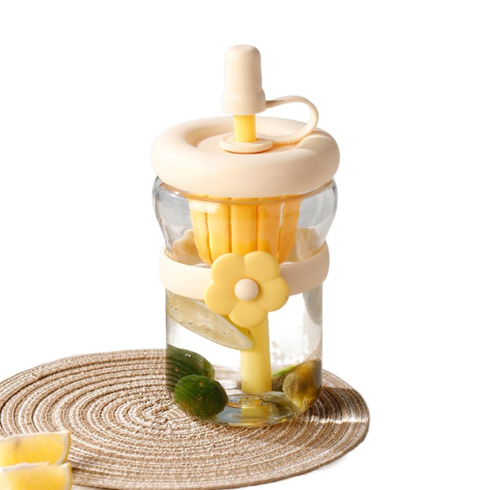 Flower Patch Straw Cup Portable Water Bottle Cartoon Glass Water Cup for Boys and Girls