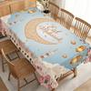 Elegant Eid Mubarak Tablecloth with Golden Crescent Lace, Pink Roses, And Hanging Lanterns, Durable Polyester, No Electricity Needed, Perfect for Fami