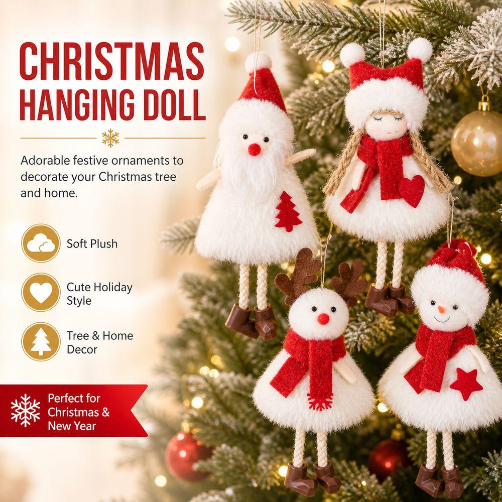 Angel Doll Hanging Plush Ornament Snowman Pattern Christmas Hanging Doll Christmas Tree Decor