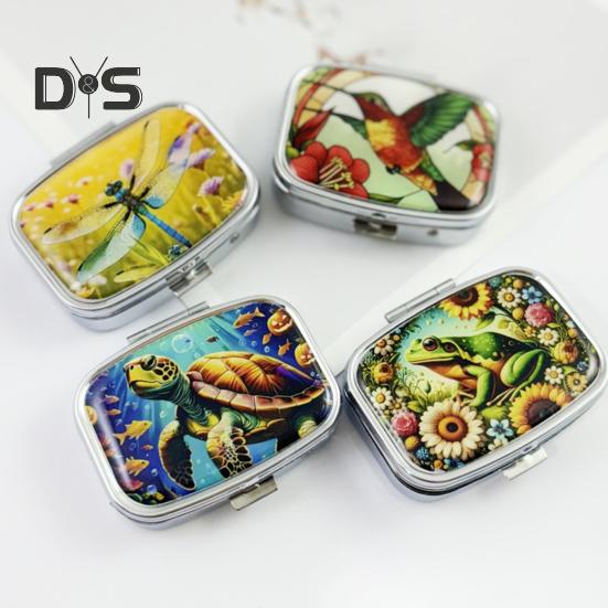 Pill Box with Hinged Lid 2 Compartments Tablet Holder Portable Jewelry Case with Mirror for Purse Pocket Travel Use